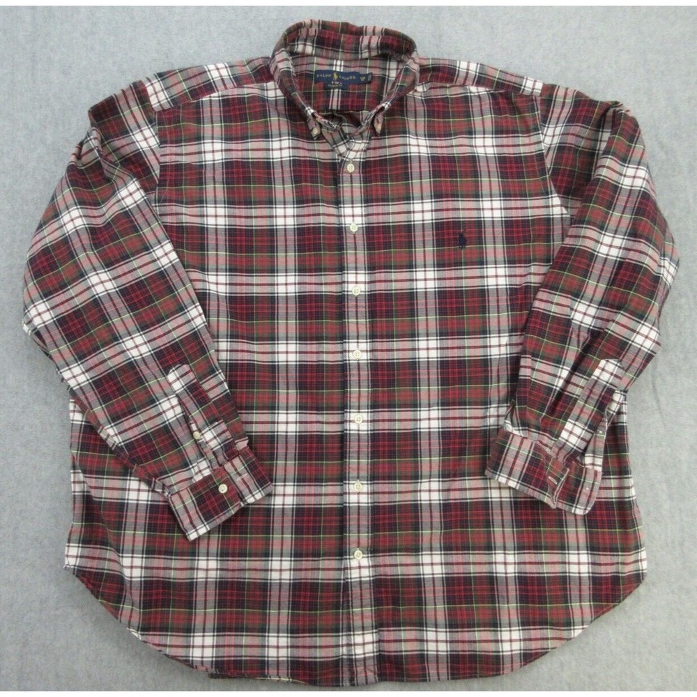 Ralph Lauren Mens Button Down Classic Fit Red Green Plaid Long Sleeve 2XB